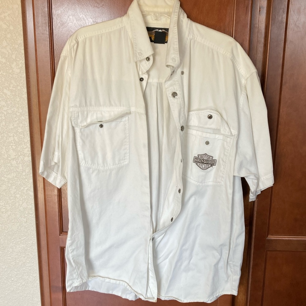 Men’s white Harley Davidson, casual button down shirt size large